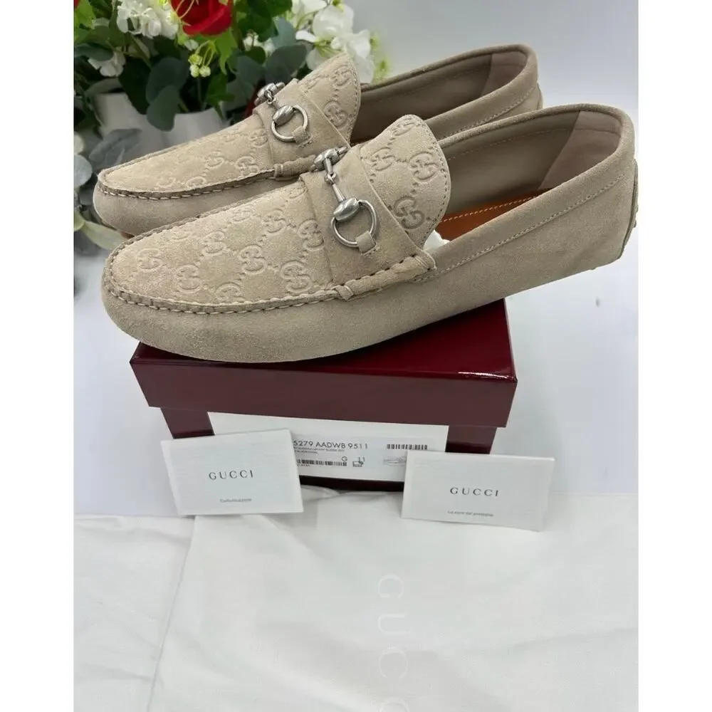 Men's Gucci, GG embossed suede driver loafers size 11 fits 11.5 US made in Italy